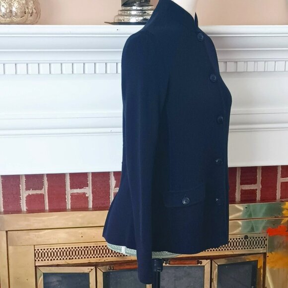 Talbots Navy Nehru Sweater Jacket P with Front Button Pockets Stretch - Picture 5 of 8